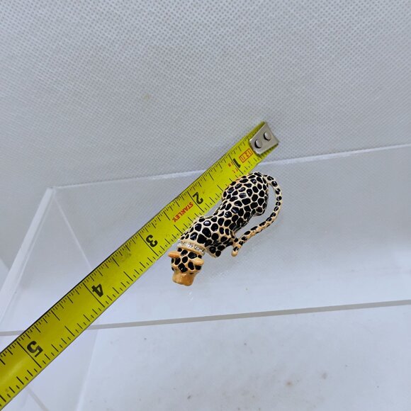 Vtg Leopard Cheetah Brooch Enamel Rhinestone Collar Green Sparkly Eyes Gold Tone - Picture 4 of 6